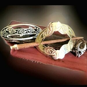 Vtg 90s silver tribal art barbwire knots lapel pin hair accessory bundle NWOT